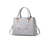 NICOLE & DORIS Handtasche Damen Modern Schultertasche Elegant Henkeltasche mit Stickerei Blume Umhängetasche PU Leder Grau