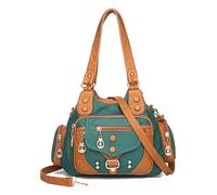 NICOLE & DORIS Handtasche Damen Retro Umhängetasche Weiches PU Leder Schultertasche mit Mehreren Taschen Tote Hobo Bag Wasserdichte Henkeltasche für Shopper, Arbeit, Reisen Grün