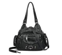 NICOLE & DORIS Handtasche Damen Retro Umhängetasche Weiches PU Leder Schultertasche mit Mehreren Taschen Tote Hobo Bag Wasserdichte Henkeltasche für Shopper, Arbeit, Reisen Schwarz