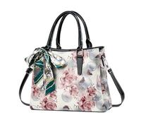 NICOLE & DORIS Handtasche Damen Umhängetasche Blumen Elegante Henkeltasche PU Leder Schultertasche mit Vielen Fächern Frauen Tasche für Arbeit, Einkaufen, Reisen Rot