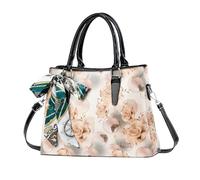 NICOLE & DORIS Handtasche Damen Umhängetasche Blumen Elegante Henkeltasche PU Leder Schultertasche mit Vielen Fächern Frauen Tasche für Arbeit, Einkaufen, Reisen Rosa