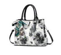 NICOLE & DORIS Handtasche Damen Umhängetasche Blumen Elegante Henkeltasche PU Leder Schultertasche mit Vielen Fächern Frauen Tasche für Arbeit, Einkaufen, Reisen Schwarz