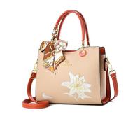 NICOLE & DORIS Handtasche für Frauen Blumen Schultertasche Handtasche Damen Umhängetasche PU Leder Tote Taschen mit Vielen Fächern Klein Henkeltasche für Arbeiten Reisen Shopper Khaki