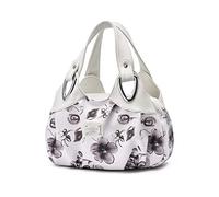 NICOLE & DORIS Handtaschen Damen Designer Tasche Elegante Groß Handtasche Modern Shopper Tote Bag Damentasche mit Blumenmuster Weißer Griff/graue Blume