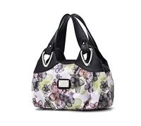 NICOLE & DORIS Handtaschen Damen Designer Tasche Elegante Groß Handtasche Modern Shopper Tote Bag Damentasche mit Blumenmuster Schwarzer Griff/grüne Blume