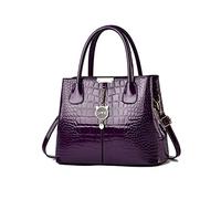 NICOLE & DORIS Handtaschen Damen Elegant Lackleder Handtasche Krokoprägung Henkeltasche Arbeits Taschen Damen Shopper Umhängetaschen Tote Bag mit Anhänger Violett