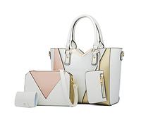 NICOLE & DORIS Handtaschen Damen Groß Frauen Tasche Elegante Schultertaschen V-förmiger Farbblock Tote Bag 4-teiliges Set Weiß