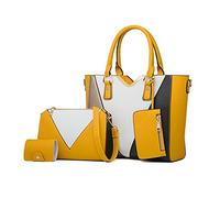 NICOLE & DORIS Handtaschen Damen Groß Frauen Tasche Elegante Schultertaschen V-förmiger Farbblock Tote Bag 4-teiliges Set Gelb