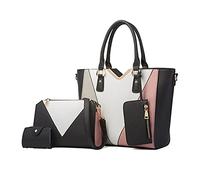 NICOLE & DORIS Handtaschen Damen Groß Frauen Tasche Elegante Schultertaschen V-förmiger Farbblock Tote Bag 4-teiliges Set Schwarz