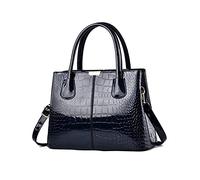 NICOLE & DORIS Handtaschen Damen Mode Krokoprägung Henkeltasche Lackleder Handtasche Shopper Umhängetaschen Damentasche mit Reißverschluss Navy Blau