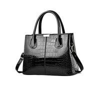 NICOLE & DORIS Handtaschen Damen Mode Krokoprägung Henkeltasche Lackleder Handtasche Shopper Umhängetaschen Damentasche mit Reißverschluss Schwarz