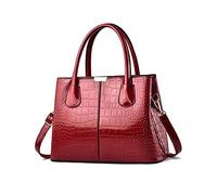 NICOLE & DORIS Handtaschen Damen Mode Krokoprägung Henkeltasche Lackleder Handtasche Shopper Umhängetaschen Damentasche mit Reißverschluss Rotwein