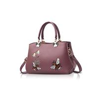 NICOLE&DORIS Handtaschen Damen Mode Schultertasche Geldbörse Retro Umhängetasche Frau Tote Stickerei Lila Biene 2
