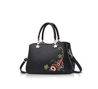 NICOLE&DORIS Handtaschen Damen Mode Schultertasche Geldbörse Retro Umhängetasche Frau Tote Stickerei Schwarze Blume