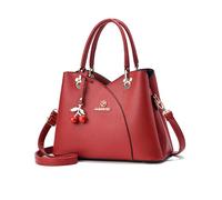 NICOLE & DORIS Handtaschen für Damen Elegant Damen-Umhängetaschen PU-Leder Mittelgroß Schultertasche mit Anhänger mit Verstellbarem und Abnehmbarem Schulterriemen Wasserdichtes Burgunderrot
