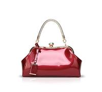NICOLE & DORIS Handtaschen für Damen Lackleder Handtaschen Abendtasche für Party Hochzeit Schultertasche Weinrot