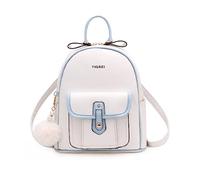 NICOLE & DORIS Klein Damen Süß Rucksack aus PU Leder - Mini Daypack Cityrucksack mit Bommel für Mädchen Schultaschen in Weiß