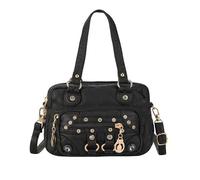 NICOLE & DORIS Klein Handtasche Damen Retro Umhängetasche Mini Schultertasche PU Leder Crossbody Bag mit Mehreren Taschen Hobo Bag Bunte Henkeltasche für Shopper, Arbeit, Reisen Schwarz