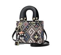 NICOLE & DORIS Klein Handtasche Schultertasche Damen Süße Umhängetasche PU Leder Mini Handytaschen Mädchen Crossbody Bag Satchel Handtasche mit Anhänger Schwarz