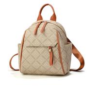 NICOLE & DORIS Kleiner Rucksack Damen Elegant Cityrucksack Mini Rucksäcke Wasserdichte Daypack Tagesrucksack Leichter Rucksack mit mehreren Taschen Beige Muster