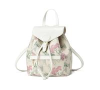 NICOLE & DORIS Mini Rucksack Damen Blumen Rucksack Damen Klein Elegant Cityrucksack Daypack PU Leder Rucksäcke Süß Mädchen Anti Diebstahl Rucksack mit Klappe Beige