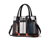 NICOLE & DORIS Mode Handtasche Damen Klassische Handtasche Karierte Tasche PU Leder Schultertasche Henkeltasche Frauen Umhängetasche Designer Tote Bag mit Anhänger Schwarz