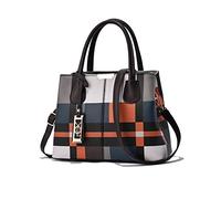 NICOLE & DORIS Mode Handtasche Damen Klassische Handtasche Karierte Tasche PU Leder Schultertasche Henkeltasche Frauen Umhängetasche Designer Tote Bag mit Anhänger Kaffee