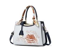 NICOLE & DORIS Mode Handtaschen Damen Mittelgroße Tasche mit Stickerei Blumen Henkeltasche Elegant Schultertasche PU Leder Umhängetasche für Arbeit, Einkaufen, Reisen Blau