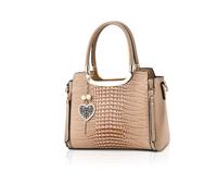 NICOLE & DORIS Mode Handtaschen Damen Schultertaschen Elegant Henkeltasche PU Leder Umhängetasche Crossbody Bag Krokodil Handtasche mit Anhänger Khaki
