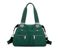 NICOLE & DORIS Nylon Schultertasche Damen,Leichte Handtasche mit Vielen Fächern,Shopper Tasche Groß,Einfache Klassische Für Leisure Travel Büro Einkauf Waldgrün