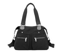 NICOLE & DORIS Nylon Schultertasche Damen,Leichte Handtasche mit Vielen Fächern,Shopper Tasche Groß,Einfache Klassische Für Leisure Travel Büro Einkauf Schwarz