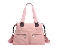NICOLE & DORIS Nylon Schultertasche Damen,Leichte Handtasche mit Vielen Fächern,Shopper Tasche Groß,Einfache Klassische Für Leisure Travel Büro Einkauf Rosa
