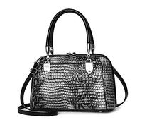NICOLE & DORIS Retro Handtasche für Frauen Schultertaschen Klassische Krokodil Umhängetasche PU Leder Henkeltasche Shopper Tasche Dunkelgrau A