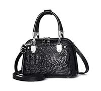 NICOLE & DORIS Retro Handtasche für Frauen Schultertaschen Klassische Krokodil Umhängetasche PU Leder Henkeltasche Shopper Tasche Schwarz