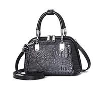 NICOLE & DORIS Retro Handtasche für Frauen Schultertaschen Klassische Krokodil Umhängetasche PU Leder Henkeltasche Shopper Tasche Dunkelgrau