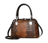 NICOLE & DORIS Retro Handtasche für Frauen Schultertaschen Klassische Krokodil Umhängetasche PU Leder Henkeltasche Shopper Tasche Braun A