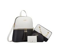 NICOLE & DORIS Rucksack Damen Klein Casual Daypack Elegant Wasserdicht Damenrucksack PU Leder Tagesrucksack Farbblock Umhängetasche Damen Rucksack-4 Set Schwarz und weiß