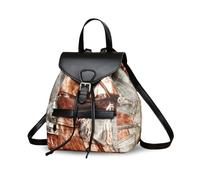 NICOLE & DORIS Rucksack Damen Klein Elegant Mini Rucksäcke mit Bedruckt Daypack Cityrucksack PU Leder Retro Anti Diebstahl Rucksack für Reisen, Arbeiten, Einkaufen Schwarz