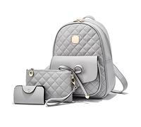 NICOLE & DORIS Rucksack Damen Klein Rucksack und Handtasche 3-Teiliges Set Rucksack Für Mädchen Niedlich PU Leder Daypack Cityrucksack Schultasche wasserdichte Reiserucksack Grau