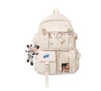 NICOLE & DORIS Rucksack Damen Niedlicher Schulrucksack Daypack Kawaii Rucksack Reise mit Mehreren Taschen und Plüschpuppen College Backpack für Mädchen Weiß