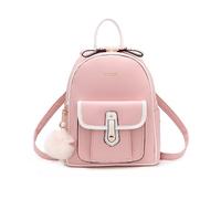 NICOLE & DORIS Rucksack Klein Damen Süß Rucksack PU Leder Mini Rucksäcke Mädchen Schultaschen Daypack Cityrucksack Rucksack mit Bommel Rosa