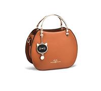 NICOLE & DORIS Runde Umhängetasche Damen Handtasche Klein Tasche Mode Crossbody Bag Damen PU Leder Henkeltasche Niedlich Schultertaschen Handytasche mit Katze Anhänger Braun