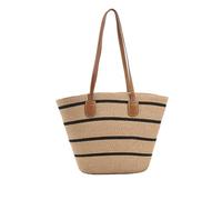 NICOLE & DORIS Stroh Handtasche Damen Strandtasche Groß Shopper Schultertasche Sommer Strandtasche Tote Bag Basttasche Gewebt Einkaufstasche für Strand Reise Coarse Stripes