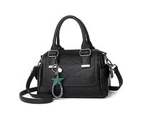 NICOLE & DORIS Umhängetasche Damen Handtaschen Klein Tasche Multi Pocket Frauen Schultertasche Retro Leder Henkeltasche Crossbody Bag Handytaschen Geldbörse mit Anhänger Schwarz