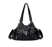 NICOLE & DORIS Umhängetasche Damen Retro Handtasche Weiches PU Leder Schultertasche Crossbody Bag Arbeitstasche Hobo Shopper Tasche Wasserdichte Henkeltasche mit Nieten Schwarz