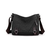 NICOLE & DORIS Umhängetasche Herren Damen Schultertasche Segeltuch Messenger Bag Arbeitstasche Laptoptasche Leichte Crossbody Tasche Schule Satchel Kuriertasche Schwarz