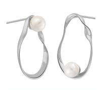 NicoWerk Damen Silber Ohrringe Perle aus 925 Sterling Silber Glänzend mit Stein Weiß Glatt Elegant Edel Gewölbt Ausgefallen SOR464