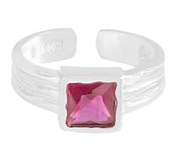 NicoWerk Ring Silber 925 Damen - Verstellbarer Silberring Damen 925 Silber, Ring mit Stein Fuchsia Rechteckig Glänzend Magenta Zirkonia SRI1115