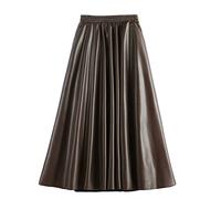 nicticsi Pu-Lederrock Frauen Herbst Winter Knopf A-Linie Langer Rock Damen Hohe Taille Bleistiftrock B Kaffee Einheitsgröße