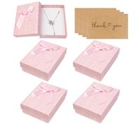 Nideen 4 Stück kleine Geschenkboxen mit Karten, 9× 7× 3cmHalskette Ohrring Geschenkbox Schmuckschachtel Schmuckverpackungen mit Deckel für Schmuck Display(Rosa)